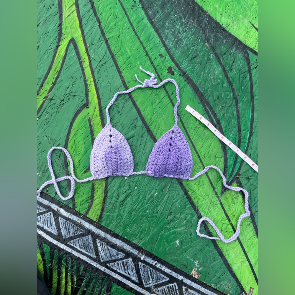 Handmade Crocheted Triangle Bikini Top - Lavender Purple multicolor